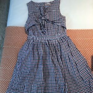 J Crew plaid seersucker dress w twist tie bodice